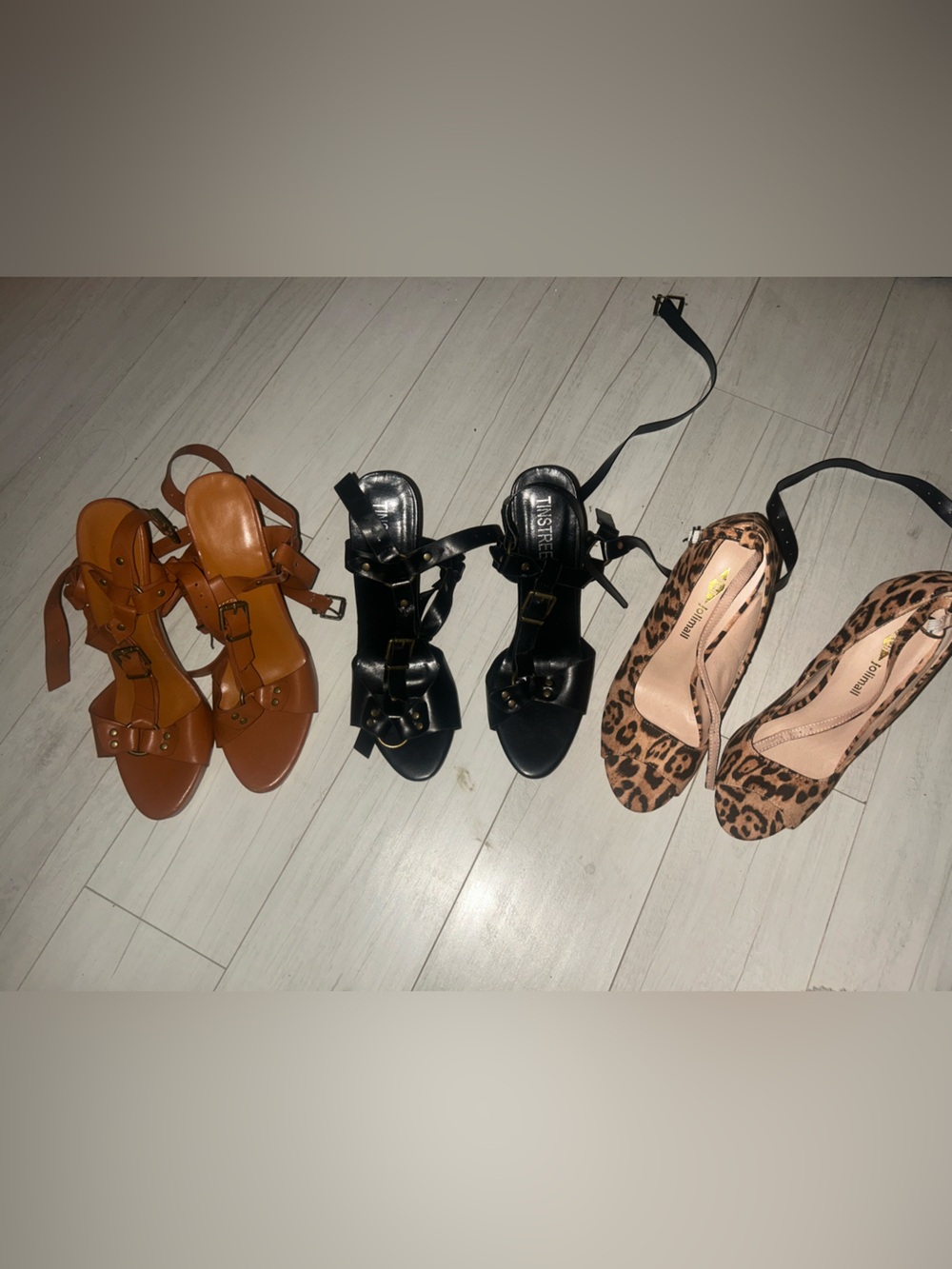 3 pair bundle Brown Strappy Stiletto Buckle Sandals and peep-toe Pumps